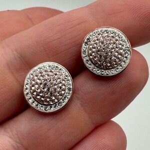 Rose Gold Over Sterling Silver 925 Pink White Round Crystal Post Earrings